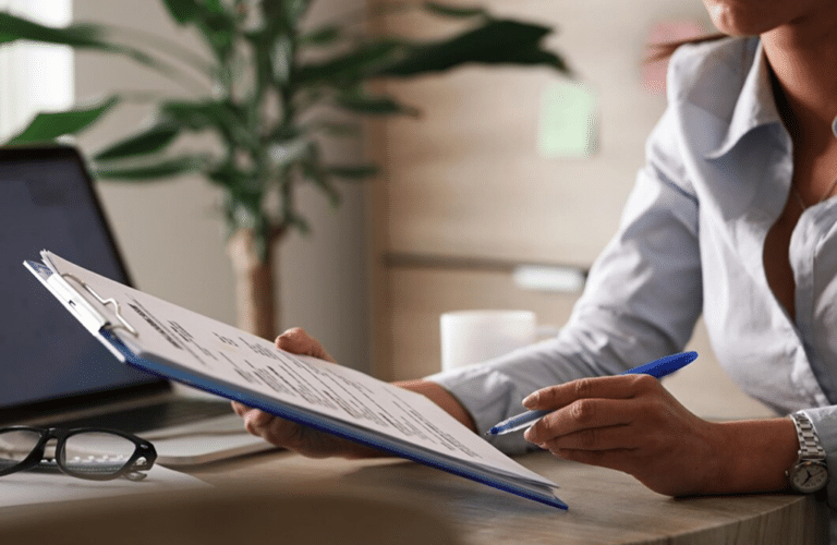 a person holding a pen and paper